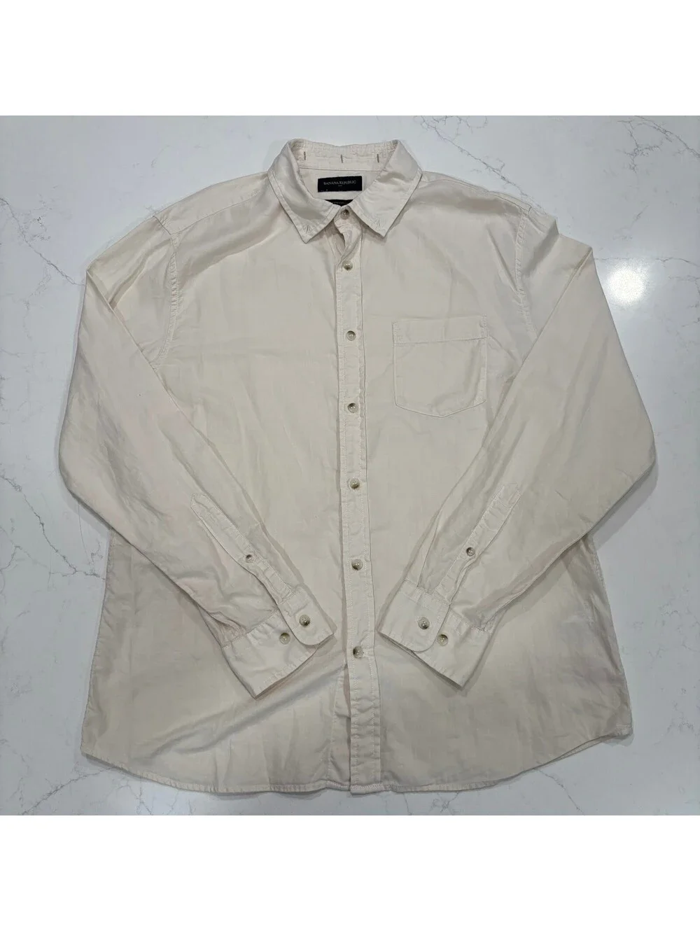 Banana Republic Standard Fit Linen Blend Button Down Shirt Cream Off White Men L